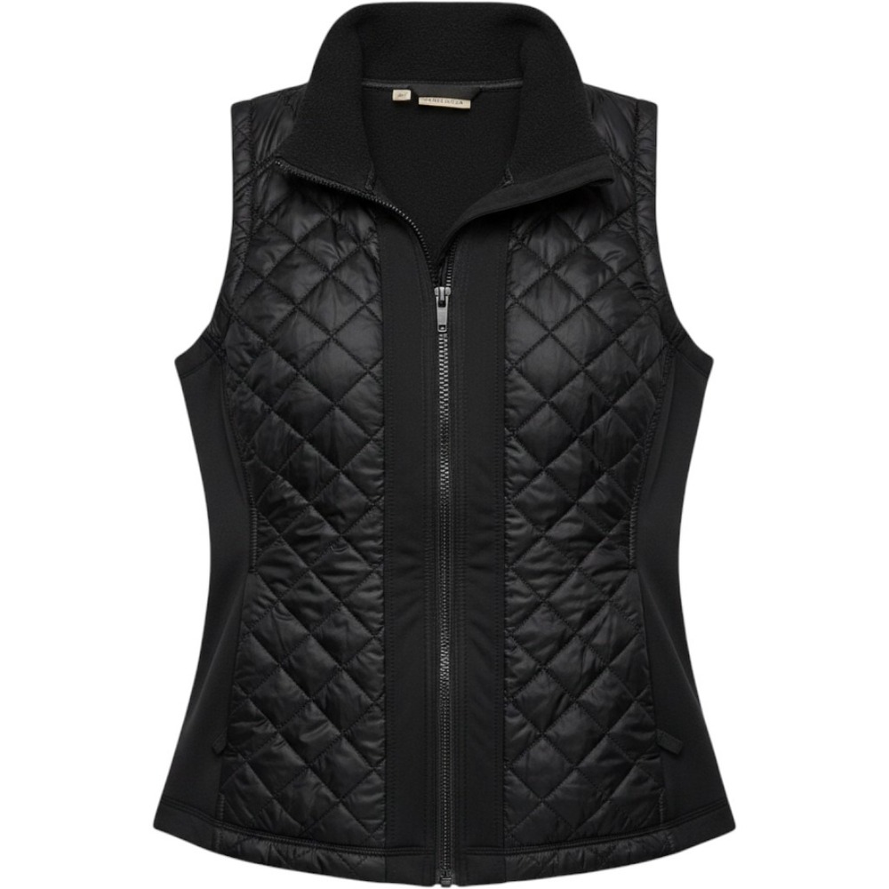 Athleta Black Quilted Hybrid Vest with Stand Collar